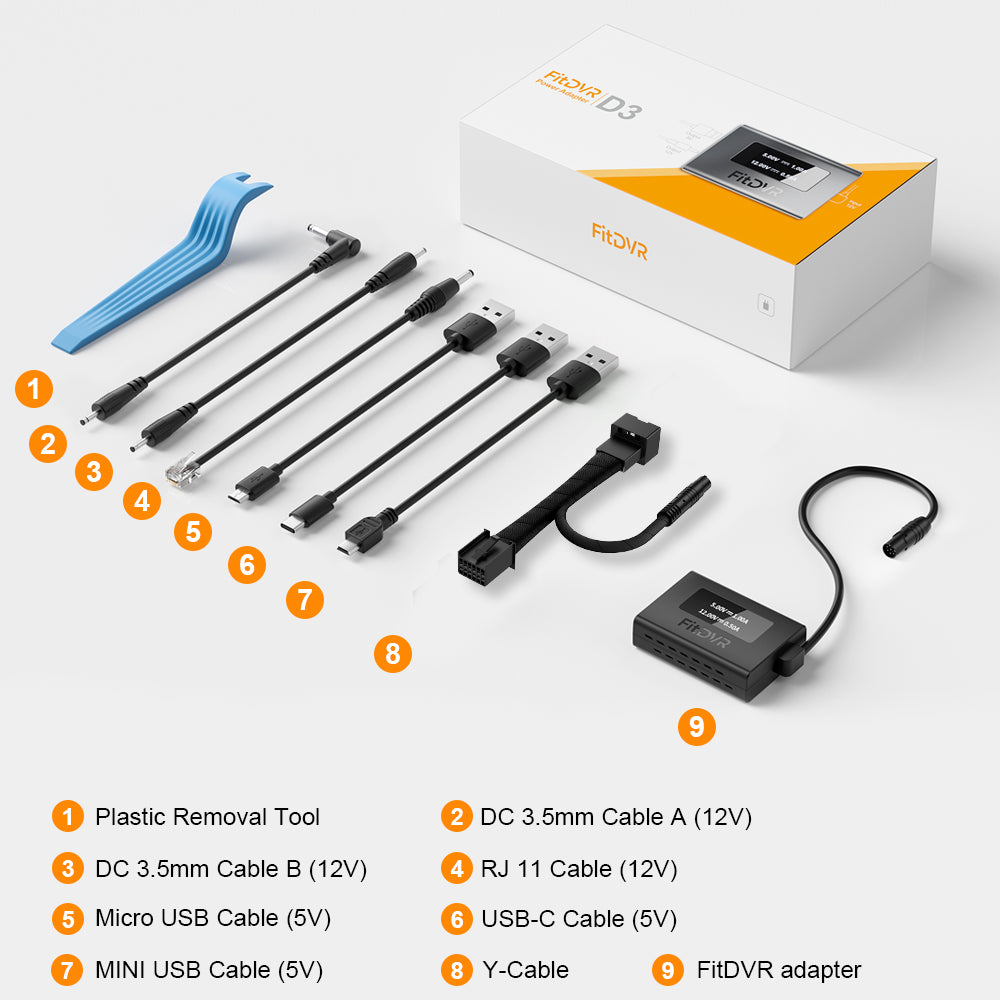 Dash Cam Power Adapter (12-Pin) for Porsche Macan (95B), Panamera (970), Cayenne (958). D3-039