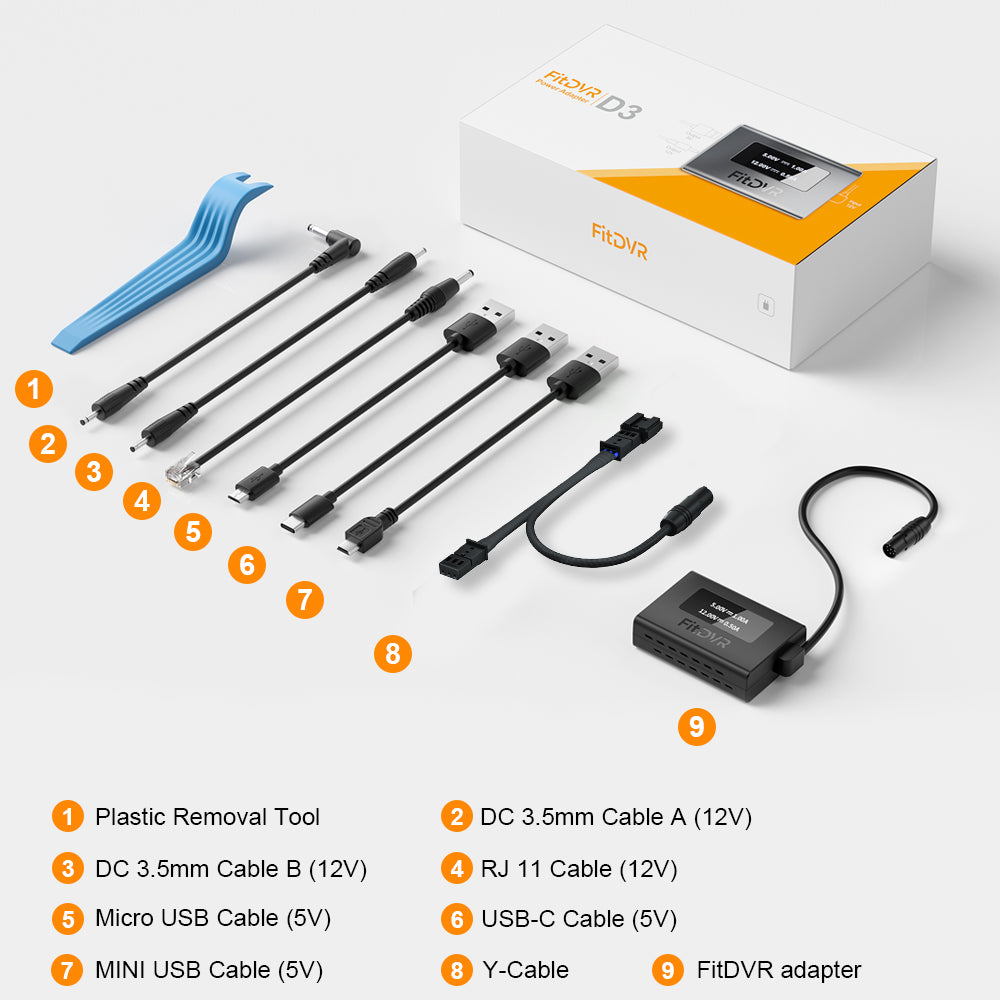 Dash Cam Power Adapter (3-Pin) for Porsche 718, Boxster, Cayman, 911, Power from Overhead Console. D3-021