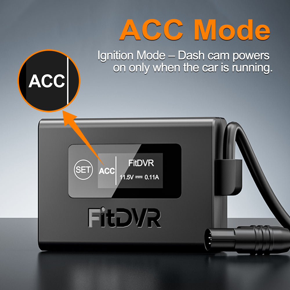 FitDVR device with ACC mode explanation on a gray background
