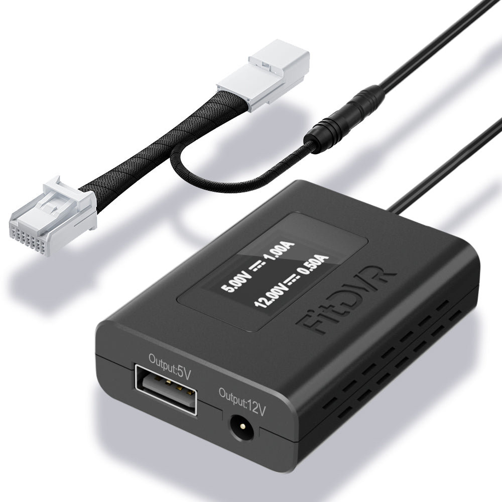 Black electronic power adapter with cables on a white background