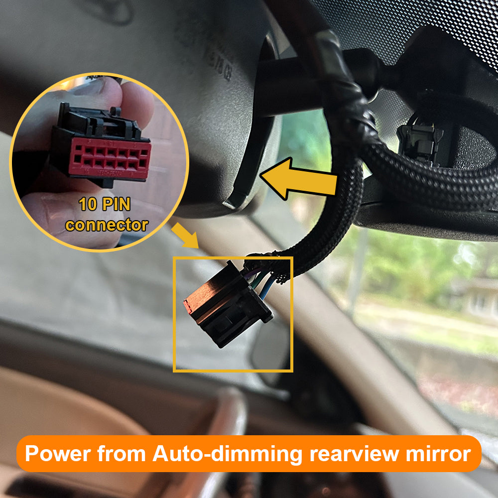 Dash Cam Power Adapter (10-Pin) for Ford, Lincoln, connect to Auto-dimming Rearview Mirror. D3-056