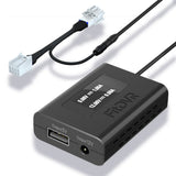 A black fitdvr dash cam power adapter with cables for connecting to a vehicle's overhead console, featuring USB and DC3.5mm ports.
