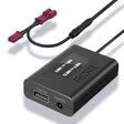 A black FitDVR dash cam power adapter with a 3-pin connector, two output ports alongside a DC 3.5mm and a USB connector.