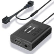 A black fitdvr dash cam power adapter with 10-pin Y cable harness,and a USB cable and a DC 3.5mm cable, for connecting to a vehicle's system.