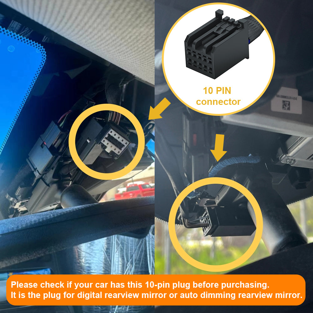 the 10-pin auto-dimming rearview mirror connector's locations and the looks.