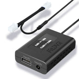 A black FitDVR dash cam power adapter with a 10-pin y cable harness and two connector ports, designed for use in Jeep, RAM and Dodge vehicles with auto-dimming rearview mirror.