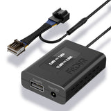 A black FitDVR dash cam power adapter with an LED display, multiple cables including a USB and a DC3.5mm, and a plastic tool for installation.