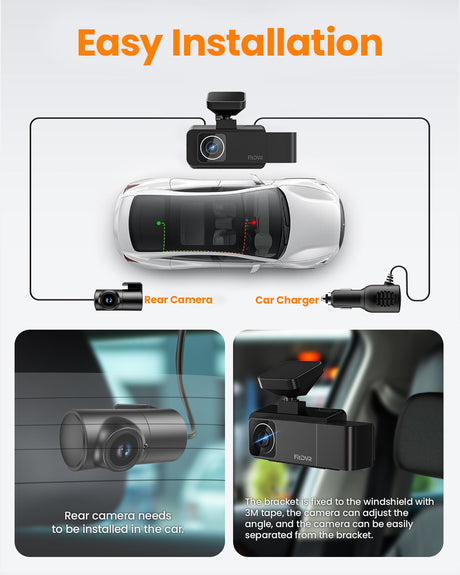 Its very easy to install FitDVR 3-channel dashcam, simply mounted to the windshield is okay.