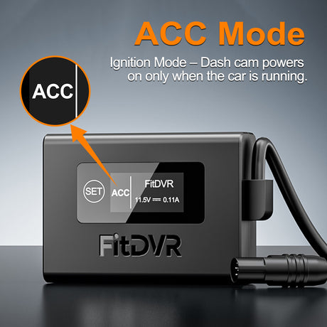 FitDVR device with ACC mode explanation on a gray background