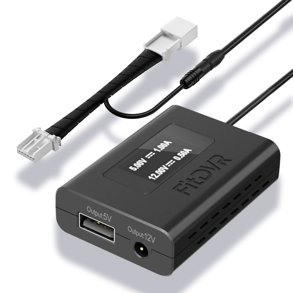 FitDVR power adapter with multiple output ports on a white background