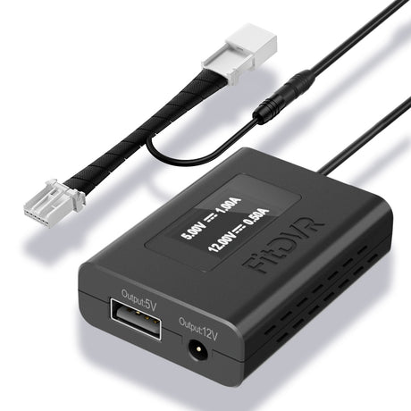 FitDVR power adapter with multiple output ports on a white background