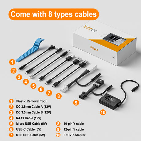 FitDVR product set with various cables and tools on a gray background