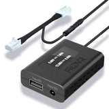 Black electronic FitDVR power adapter with cables on a white background