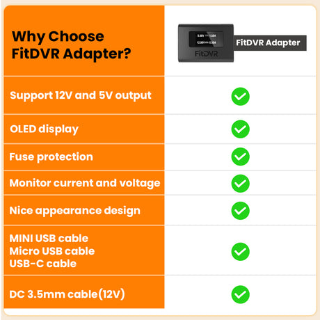 fitdvr dashcam power adapter features