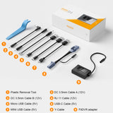 FIDVR product set with various cables and adapter on a white background