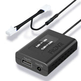 A black FitDVR dash cam power adapter with 12-pin Y cable harness, a USB port and a DC3.5mm port.
