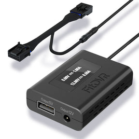 A black FitDVR dash cam power adapter with multiple cables, including a 16-pin connector for Toyota and Lexus vehicles.