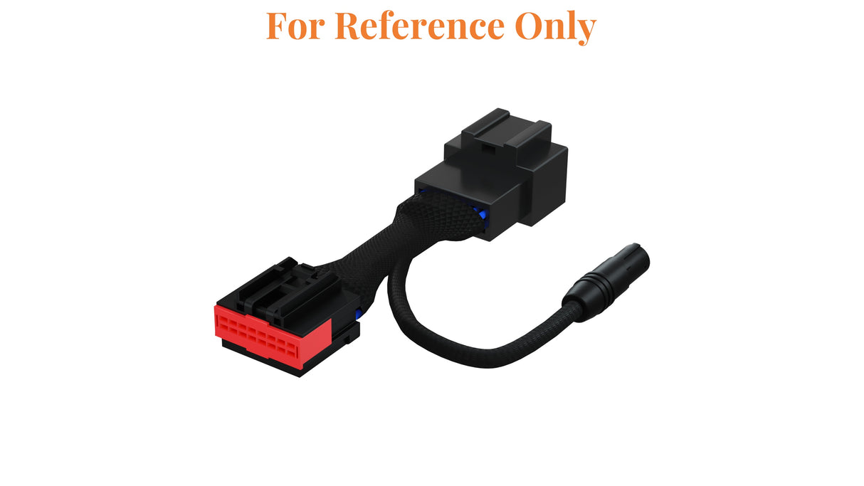 A black Y cable wire harness for a dash cam power adapter, with one side being a standard USB connector and the other side a specialized car connector.
