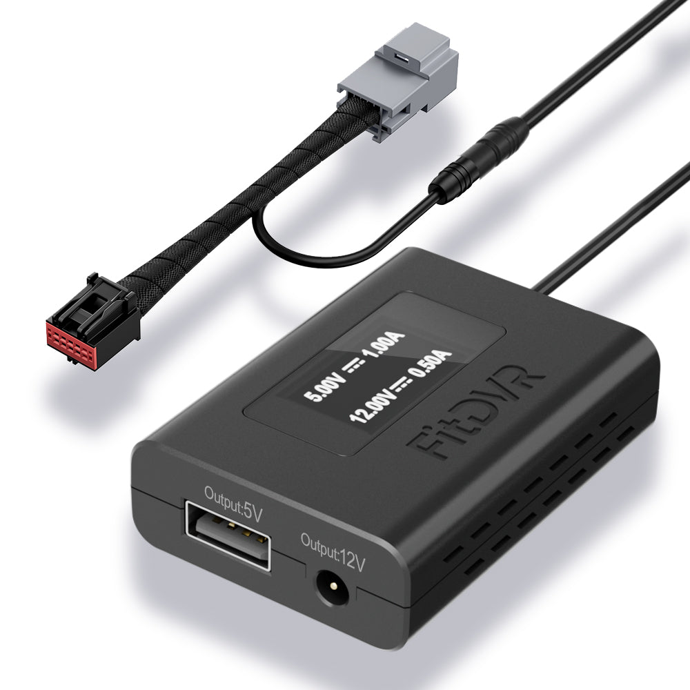 Black power adapter with multiple output ports on a white background
