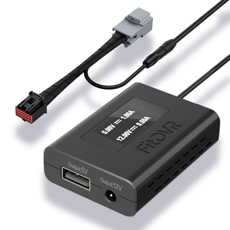 Black power adapter with multiple output ports on a white background