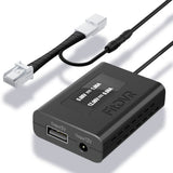 Black electronic power adapter with cables on a white background