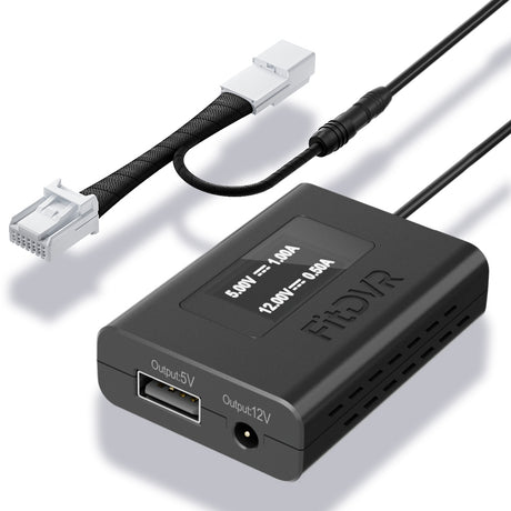 Black electronic power adapter with cables on a white background