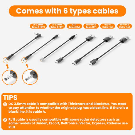 FitDVR ALL cables provided shows in one picture and the additional tips