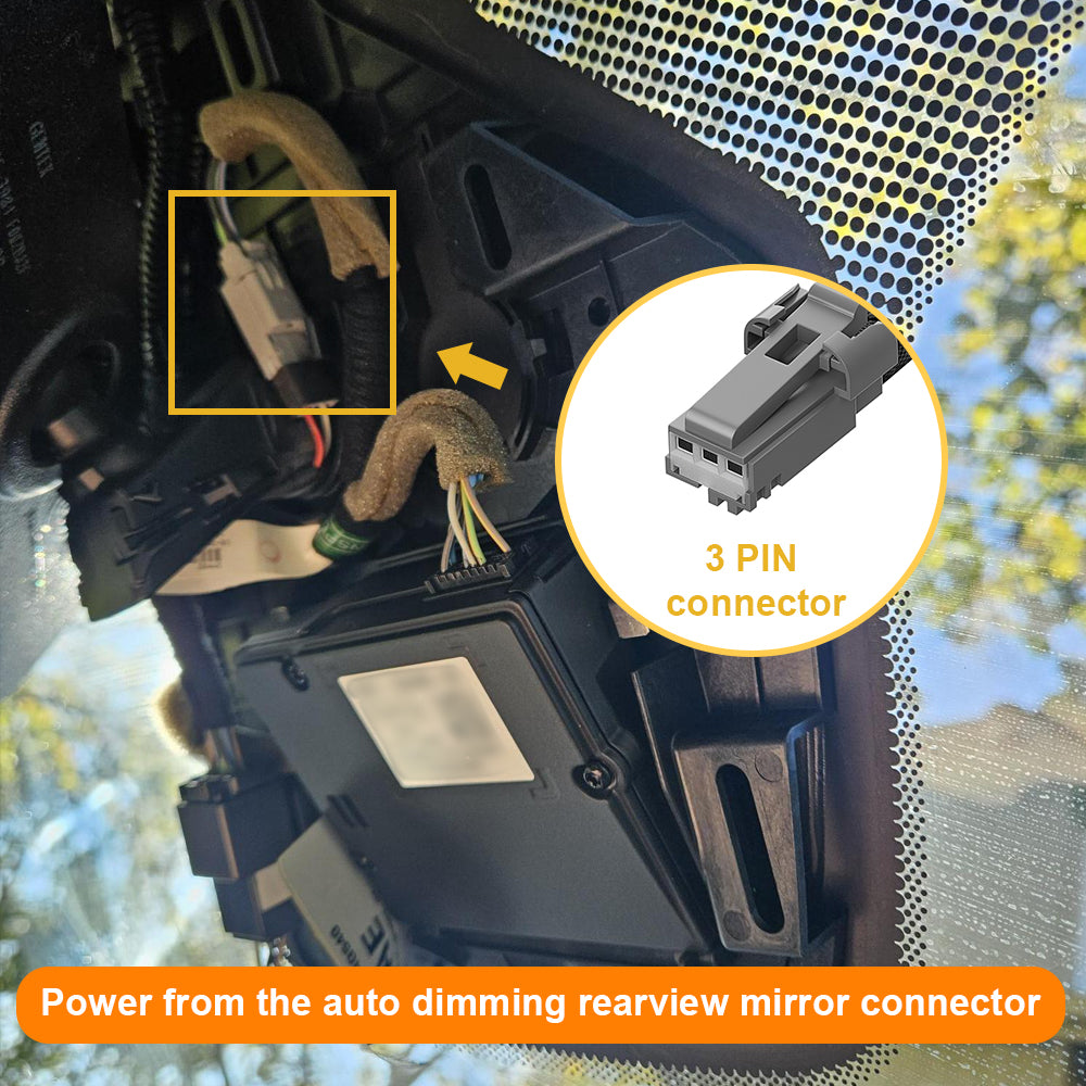 Dash Cam Power Adapter (3-Pin) for Ford Ranger 2019-2023 and Escape 2013-2020 with Auto-dimming mirror. D3-040