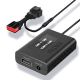 A black dash cam power adapter with a label 'FitDVR' on it, featuring a 16-pin connector for Ford vehicles and multiple output ports for various device connections.