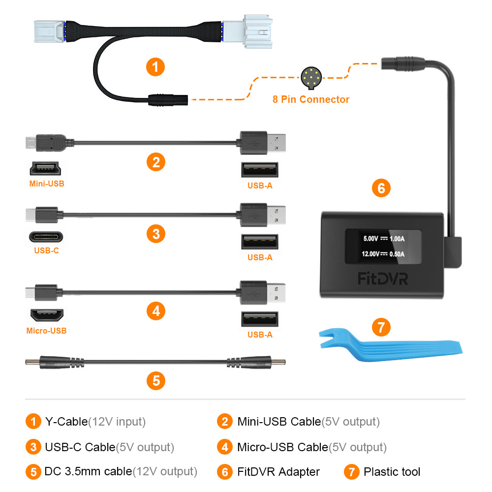 Dash Cam Power Adapter (8-Pin) for Acura Integra 2022-2024, Connects to Overhead Console. D3-D30