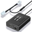 A black FitDVR dash cam power adapter with a 3-pin connector, alongside various cables including USB and DC3.5mm, against a white background.