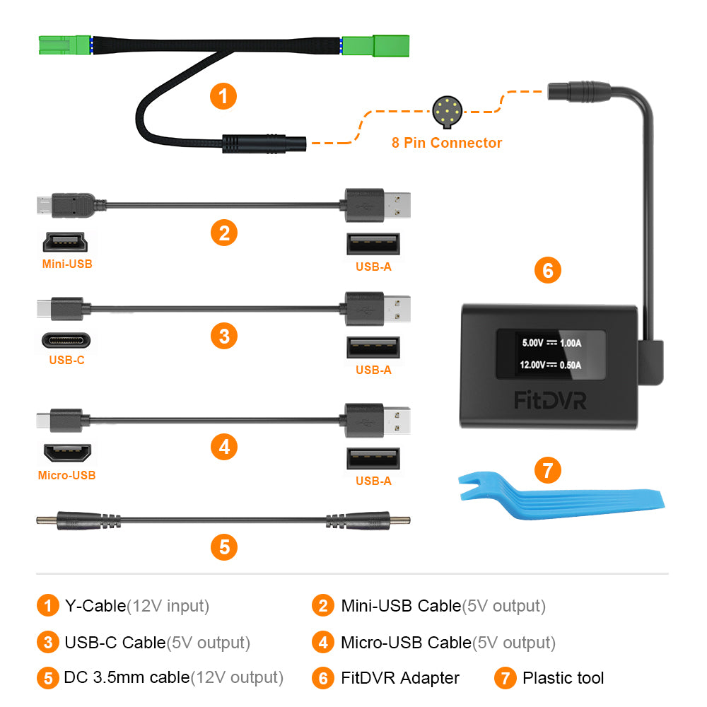 Dash Cam Power Adapter (7-Pin) for Honda, Acura, Connects to Auto-dimming Rearview Mirror. D3-018