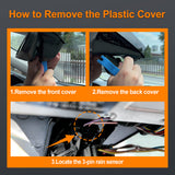 Step-by-step guide on how to remove a plastic cover from a car's rain sensor.
