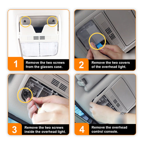 Step-by-step guide on removing components from a car's overhead console.