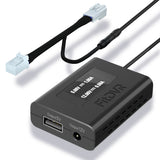 A black FitDVR dash cam power adapter with a 10-pin y cable harness and two connector ports, designed for use in Hyundai, Kia, and Genesis vehicles.