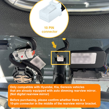Hyundai/KIA/Genesis models equipped with auto-dimming rearview mirror has this 10-pin connector.