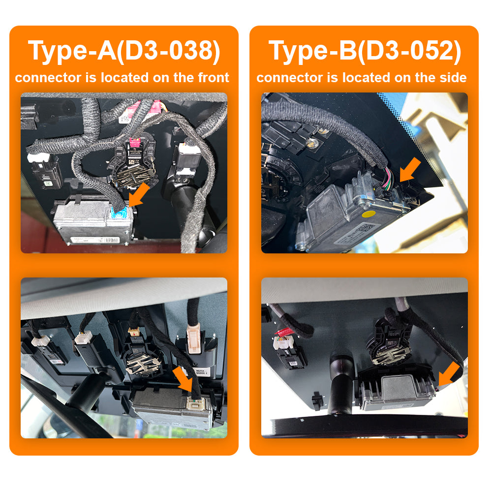 showcasing two different types of lane keeping assist port of Hyundai/KIA/Genesis models, pointed the plug port difference to help you identify the correct connector