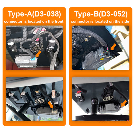 showcasing two different types of lane keeping assist port of Hyundai/KIA/Genesis models, pointed the plug port difference to help you identify the correct connector