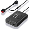 A black fitdvr dash cam power adapter for Land Rover, Jaguar vehicles with auto-dimming rearview mirror. The device has a USB and a 3.5mm DC output
