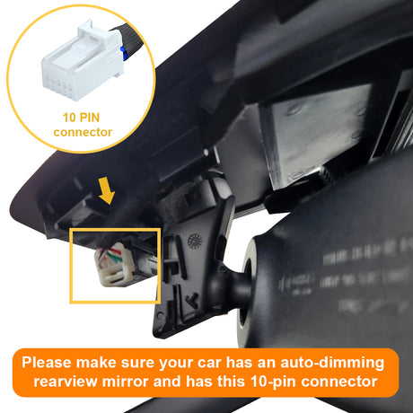 Mazda models with auto-dimming rearview mirror has a 10-pin connector plug under the mirror housing pancel cover