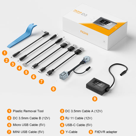 10-pin adapter set for Mazda models equipped with sunroof, cables and tools included.