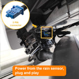 a picture shows a 3-pin blue rain sensor connector that most Peugeot, Citroen and DS model has.