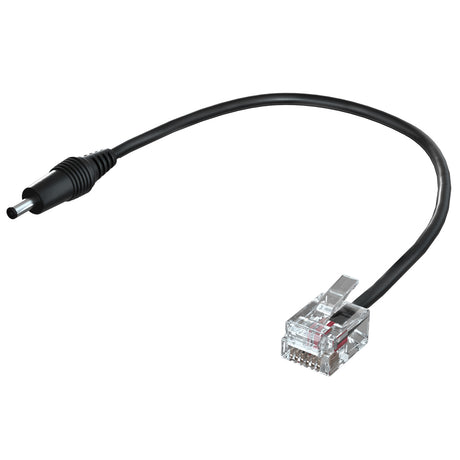 An RJ11 cable for radar detector, black in color with one end being an RJ11 connector and the other end a DC power input connector.