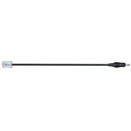An RJ11 cable for radar detector, black in color with one end being an RJ11 connector and the other end a DC power input connector.