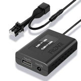 A black FitDVR dash cam power adapter with 10-pin connector, against a white background.