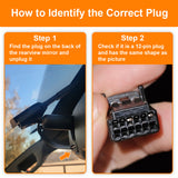 two steps to help you check the correct 12-pin plug for your car with auto-dimming rearview mirror.