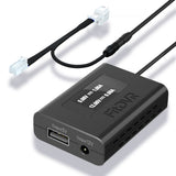 A black fitdvr dash cam power adapter, featuring a 3-pin rain sensor connector and various output ports for USB and DC3.5mm cables.