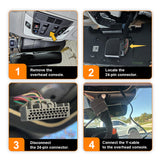 Step-by-step guide on how to connect a Y-cable to a car's overhead console.