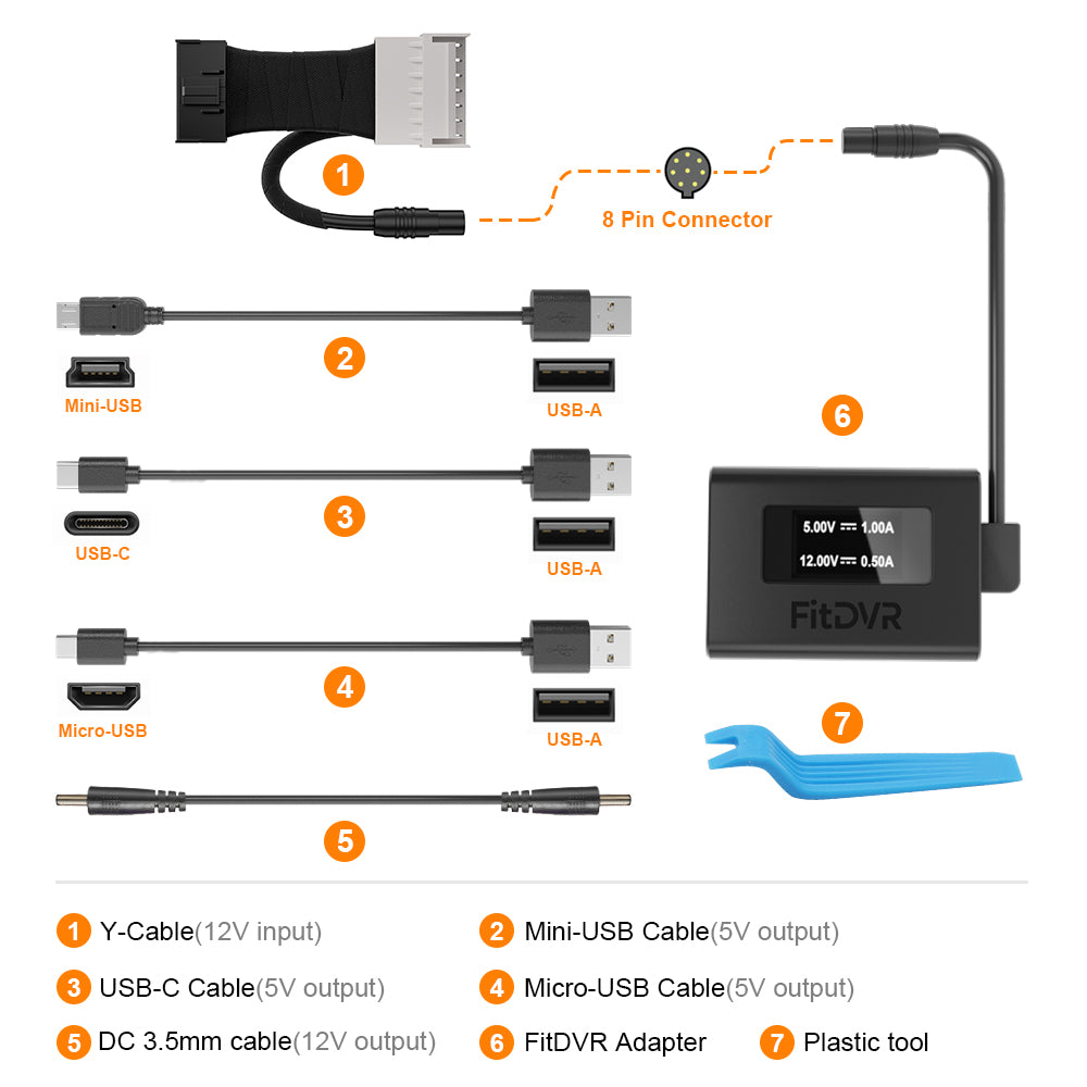 Dash Cam Power Adapter (7-Pin) for Nissan, Ford, Honda, Mitsubishi, Toyota, Lexus, Chevy, Subaru. D3-032